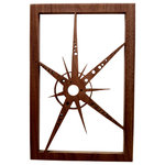 Frederick Arndt Artworks LLC - Single Starburst in Space Fretwork - This is a wonderful mid-century modern inspired fretwork made out from mahogany hardwood. It measures 14.5" high x 9.5" wide x 1/2" thick. It comes with a wall hanging bracket already attached. It has been clear coated to ensure a long lasting quality finish. This piece would make a great addition to any modern home. This item is made-to-order, and as such, it is subject to lead times of 4-7 weeks.