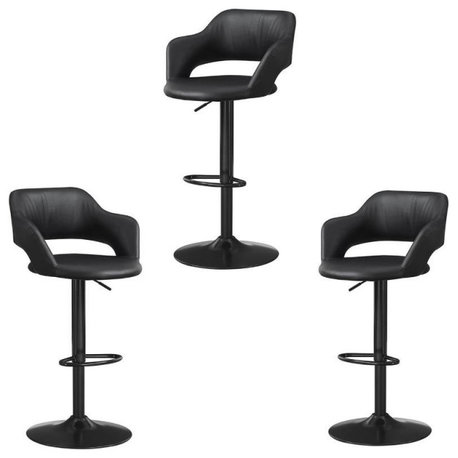 Home Square 3 Piece Adjustable Swivel Faux Leather Barstool Set in Black