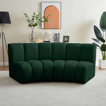 Infinity Boucle Fabric Upholstered 2-Piece Arc-Shaped Modular Sectional, Green
