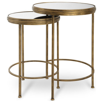 Contemporary 17875" x 24" Iron Glass Brushed Gold Nesting Tables