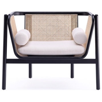 Manhattan Comfort Versailles Wood Accent Chair in Black & Cream