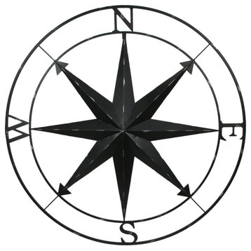 Black Indoor Outdoor Metal Compass Rose Hanging Wall Decor 39.5 Inch Diameter