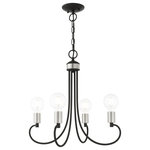 Livex Lighting - Livex Lighting Bari 4 Light Black With Brushed Nickel Accents Small Chandelier - Graceful curved lines and exposed bulb sockets make the Bari collection�perfect for your mid-mod or transitional home. The eclectic look is perfect for spaces wanting an urban, minimalistic or industrial touch. With superb craftsmanship and affordable price, this black finish small four-light chandelier is sure to tastefully indulge your extravagant side.