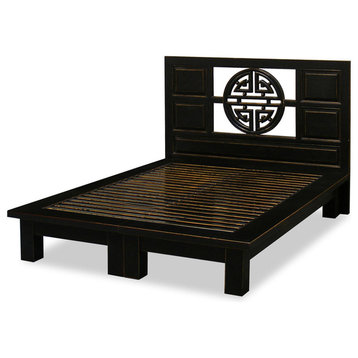 Elmwood Yuan-Yuan Queen Platform Bed, Distressed Black