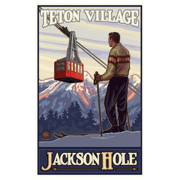 Paul A. Lanquist Teton Village Jackson Hole Skier And Art Print, 12"x18"