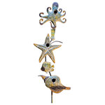 Zaer Ltd - Coastal Style Birdhouse Stake - Octopus & Starfish - Transform your home and garden into the coastal paradise you deserve! The Coastal Style Birdhouse Stake Collection features 100% powder coated iron birdhouses expertly crafted to resemble oceanic creatures and shapes. Each sturdy iron stake holds three birdhouses surrounded by matching decorative adornments. The Octopus and Starfish style consists of octopus, starfish, and conch shell birdhouses (each with their own entrance).