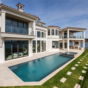 Modern Mediterranean Lake Villa Rear Elevation Pool