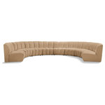 Meridian Furniture - Infinity Channel Tufted Velvet Modular Chair, Camel, 8 Piece - Create a seating group that works for every possible situation with this Infinity modular 8-piece sectional and other pieces in the Infinity collection. Upholstered in soft Camel velvet material that feels great against the skin and offers long-wearing beauty, this piece fits with other Infinity items for an infinite number of combinations that get your seating requirements just right but that look just as nice when used on their own.
