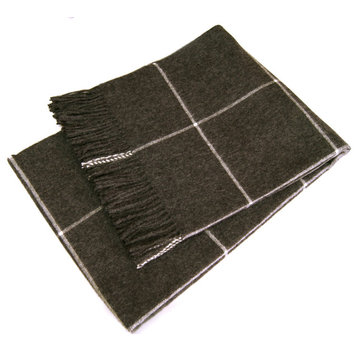100% Baby Alpaca Squares Throw, All Natural, Charcoal