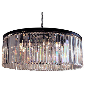 12-Light Round Clear Glass Fringe Crystal Prism Chandelier, Clear Glass