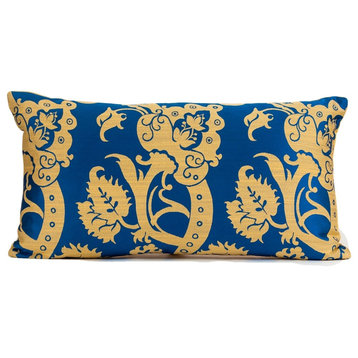 Blue and gold scroll pillow cover, Pindler fabric, Lumbar pillow cover, 12x24