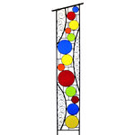 Windsong Glass Studio - Large Stained Glass Yard Art. 'Bubble Chain' - Welcome visitors to your home with this tall stained glass garden sculpture. Multi-colored textured stained glass floats upward along a path of twisted copper curls. It's a coloring box chock full of bold colors.