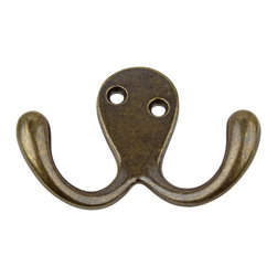 GlideRite Hardware - Hardware Octopus Double Hook, Antique Brass - Wall Hooks