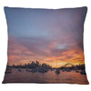 Ferry in Sydney Harbor at Sunset Landscape Printed Throw Pillow, 16"x16"