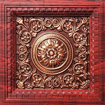 24"x24" VC 02 Faux Tin Drop-in, Coffered Look, Set of 6, Rosewood Antique Copper