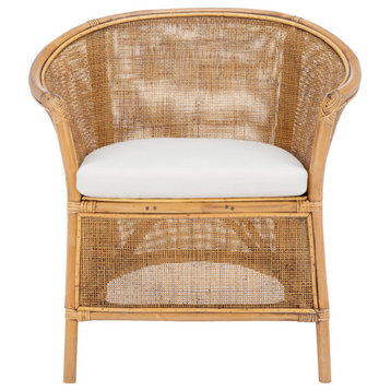 Lynn Rattan Accent Chair With Cushion Honey Brown Wash/White