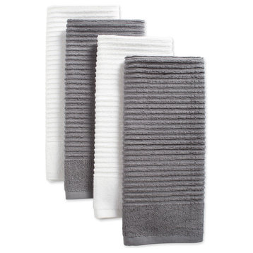 DII Assorted Gray Ribbed Terry Dishtowel, Set of 4