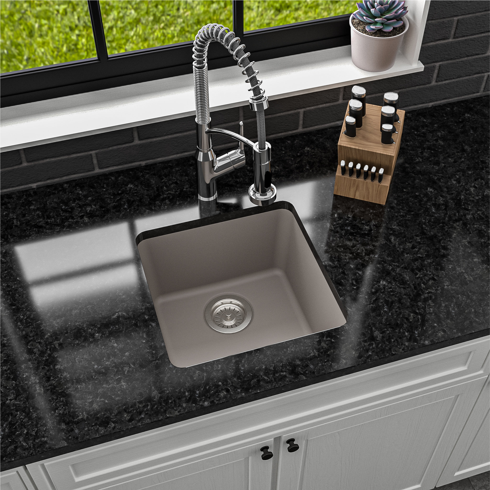 Karran Undermount Quartz Composite 17" Bar Single Bowl Sink, Concrete