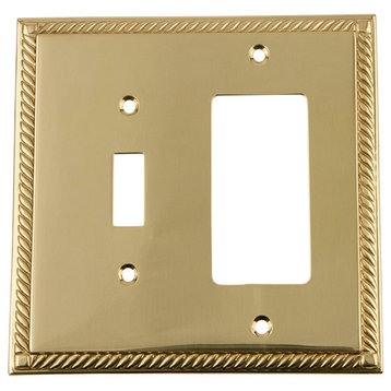 NW Rope Switch Plate With Toggle and Rocker, Unlacquered Brass