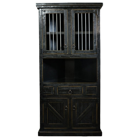 Farm House Corner Dinning Hutch/Buffet, Antique Black