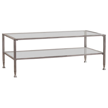 Symon Metal/Glass Rectangular Open Shelf Cocktail Table, Silver