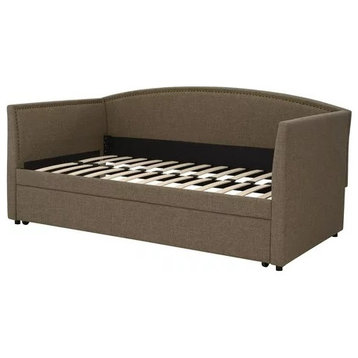 Multifunctional Daybed, Upholstered Design With Nailhead Trim & Trundle, Oatmeal