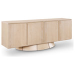 Meridian Furniture - Bellona Oak Veneer Sideboard/Buffet, Natural - Store linens and serving pieces out of sight and out of mind in this Bellona natural oak sideboard/buffet. The rich natural oak finish adds a modern touch to this lovely sideboard, which rests on an oval base for added height. Open any of the four doors on this beautiful unit to find interior shelving to organize your items for easy access. An art deco design makes it an easy fit in both modern and traditional rooms, and the oak veneer construction ensures enduring beauty and enjoyment.