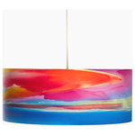 Rowan Chase - Twilight Drum Pendant Light, 8"x9", With Diffuser - Dream away in blue and red with the Twilight handmade drum pendants by Californian artist Rowan Chase. These unique lamps are constructed on white powder coated lampshade rings with Rowan Chase artwork. 100% Cotton Velvet Watercolor paper, a white 10 foot cord with porcelain fixture and white ceiling canopy. Lamps come assembled and ready for installation. They are handmade in California one shade at a time by Rowan Chase himself in his studio. Available in four sizes from 8" to an astonishing 24" centerpiece which completely changes your dining, bed or living room! All shades are 9" tall.