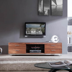 Promoter TV Stand in Light Walnut and Polished Stainless Steel - Entertainment Centers And Tv Stands
