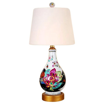 Cute Round Tobacco Leaf Chinese Porcelain Table Lamp 17"