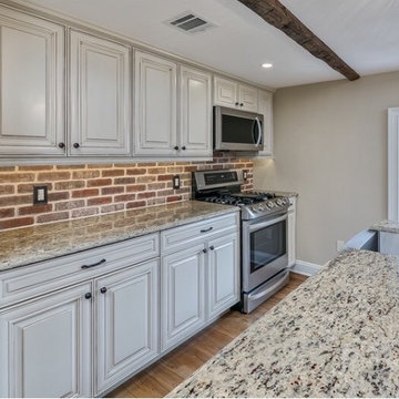Old Mill Thin Brick Fireplace Surround and Kitchen Backsplash
