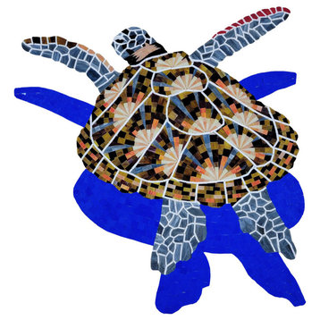 Loggerhead Turtle Glass Swimming Pool Mosaic, 28"x29" With Shadow