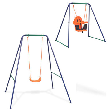 vidaXL Single Swing Outdoor Swing for Kids Children Toddler Play Swing Orange