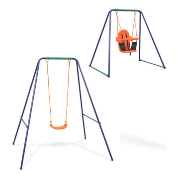 vidaXL 2-in-1 Single Swing and Toddler Swing Orange with Baby Safety Seat