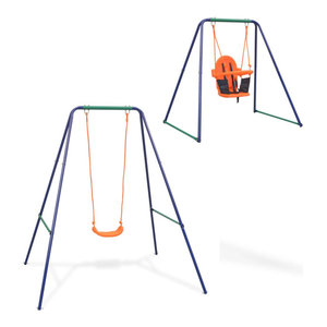 costway 3 in 1 junior children climber slide swing seat basketball hoop playset backyard