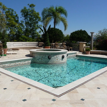 Pool and Spa in Laguna Hills with Custom Ornate Tile