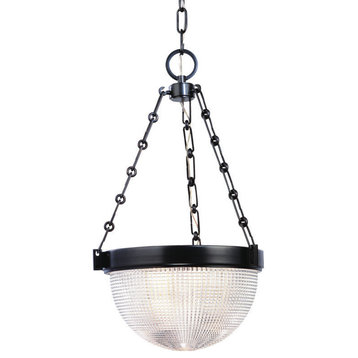 Winfield, 13" Pendant, Satin Nickel Finish, Clear Pressed Prismatic Glass Shade