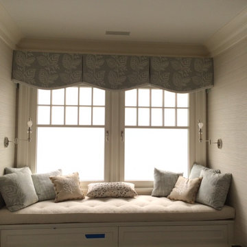 made to measure bench cushion with custom pillows and valance