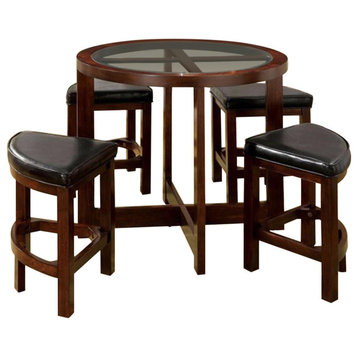 Benzara BM138063 5 Piece Counter Height Table Set, Dark Walnut
