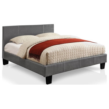 Furniture of America Ramone Faux Leather Queen Platform Bed in Gray
