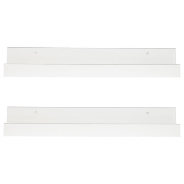 Levie Wooden Picture Ledge Wall Shelf Set, White 2 Piece