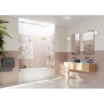 58.25"x71.25" Frameless 3 Panel Inline Bathtub Shower Door, Satin Brass