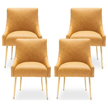 SEYNAR Modern PU Leather Dining Chairs Set of 4, Upholstered Side Accent Chair, Mustard