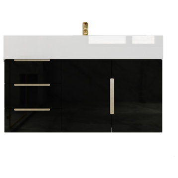 Madison 36" Wall Mounted Vanity With Reinforced Acrylic Sink, High Gloss Black