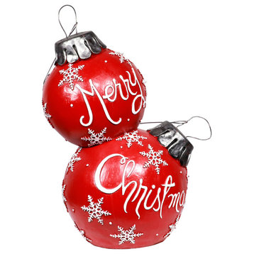 30"H Indoor/Outdoor Christmas Ball Ornament with Color Changing LED Lights, Red