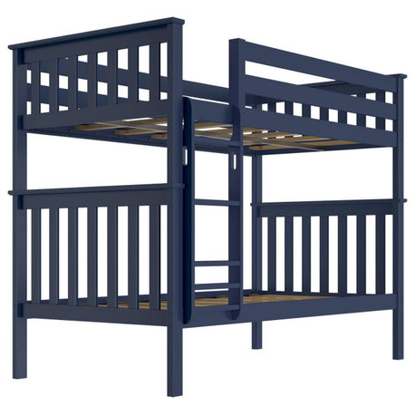 Twin Over Twin Solid Wood Bunk Bed with Ladder and Safety Guardrails, Blue