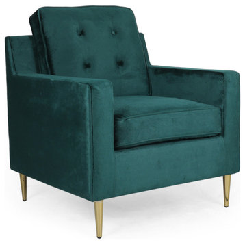 Langston Glam Tufted Velvet Club Chair, Teal/Gold