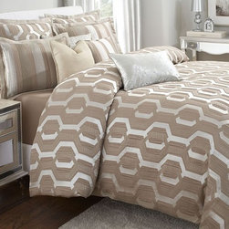 AICO Furniture - Como Taupe Honeycomb 9-pc Queen Bedding Set - MABCS-QS09-COMO-T - Bedroom Products