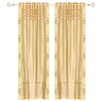 Golden Hand Crafted Grommet Top  Sheer Sari Curtain Drape Panel-43W x 84L-Piece