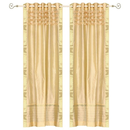 Lined-Golden Hand Crafted Grommet Top  Sheer Sari Curtain / Drape / Panel-Piece